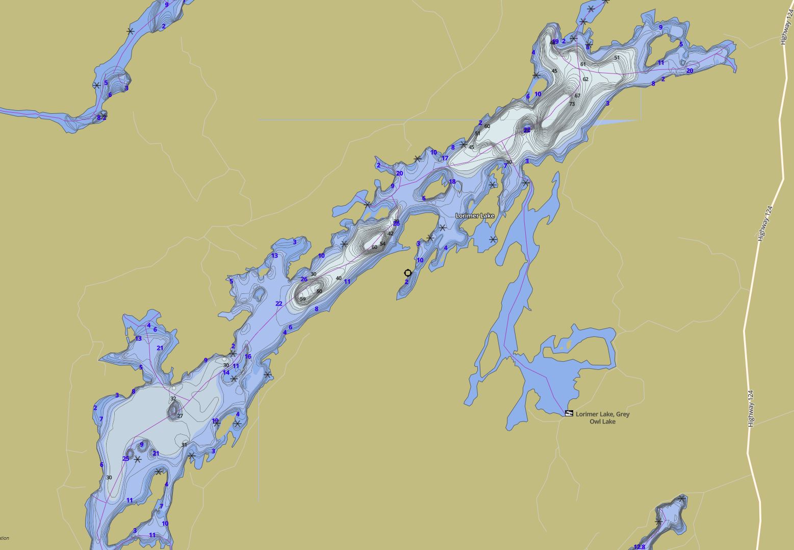 Contour Map of Lorimer Lake in Municipality of McDougall and the District of Parry Sound